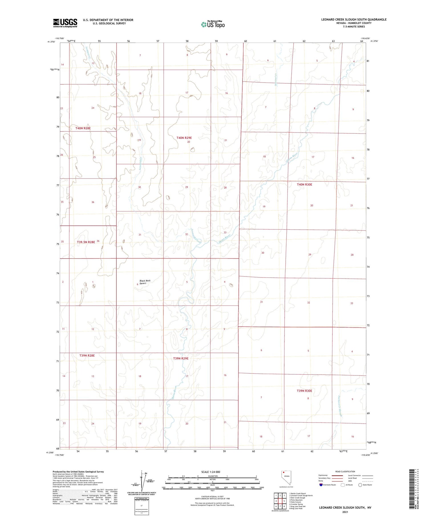 Leonard Creek Slough South Nevada US Topo Map Image