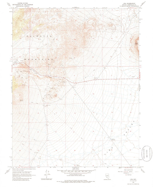 Classic USGS Lida Nevada 7.5'x7.5' Topo Map Image