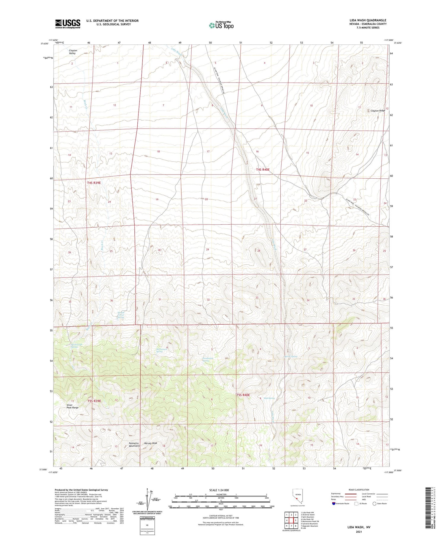 Lida Wash Nevada US Topo Map Image