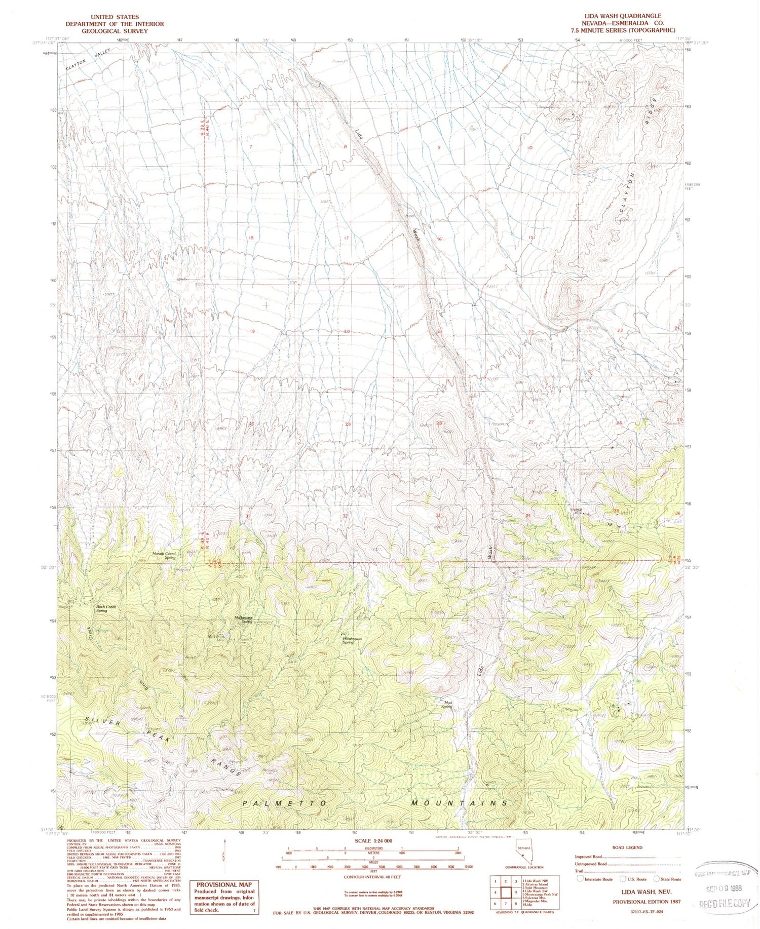 Classic USGS Lida Wash Nevada 7.5'x7.5' Topo Map Image