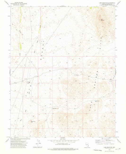 Classic USGS Lime Mountain Nevada 7.5'x7.5' Topo Map Image
