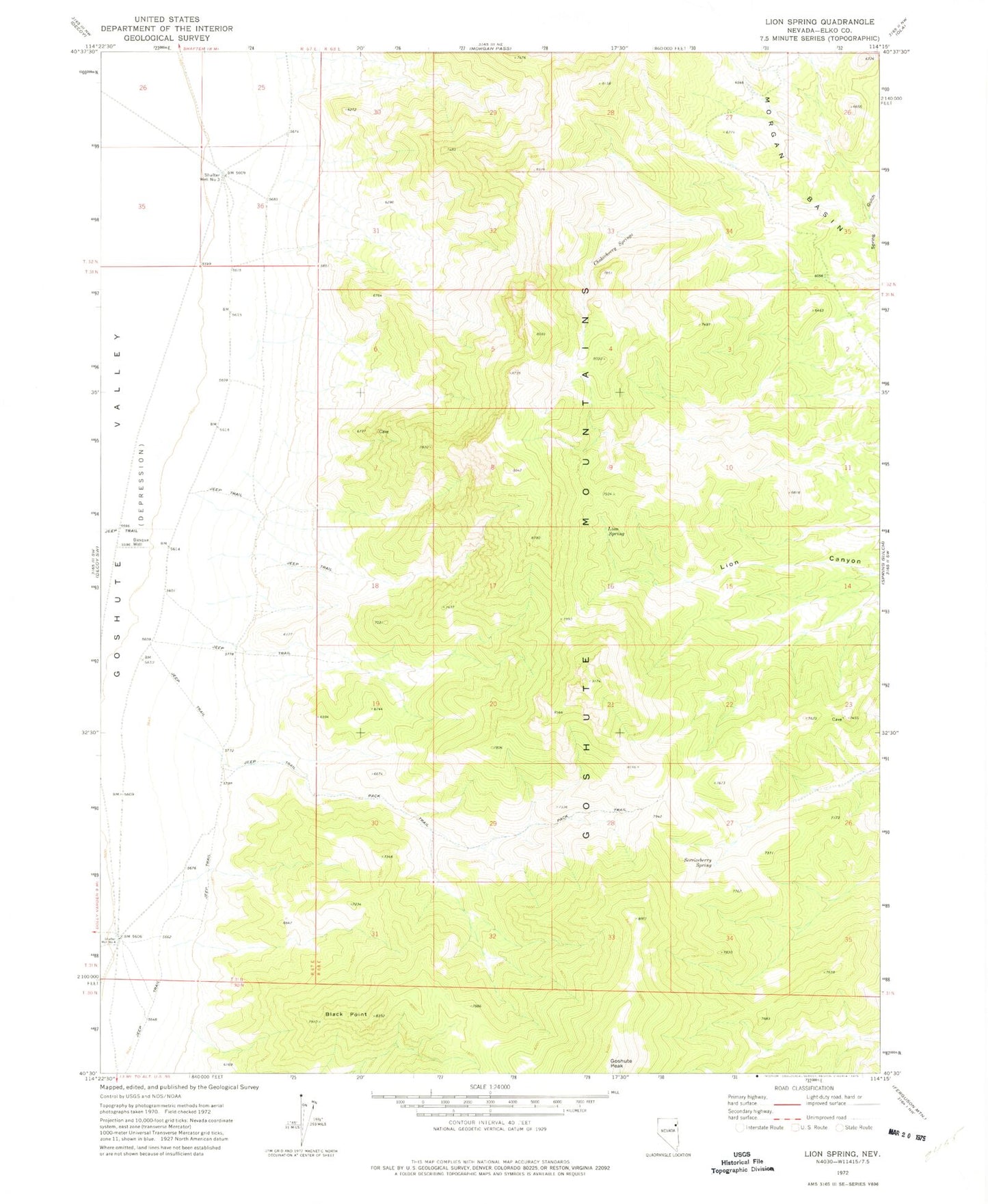 Classic USGS Lion Spring Nevada 7.5'x7.5' Topo Map Image