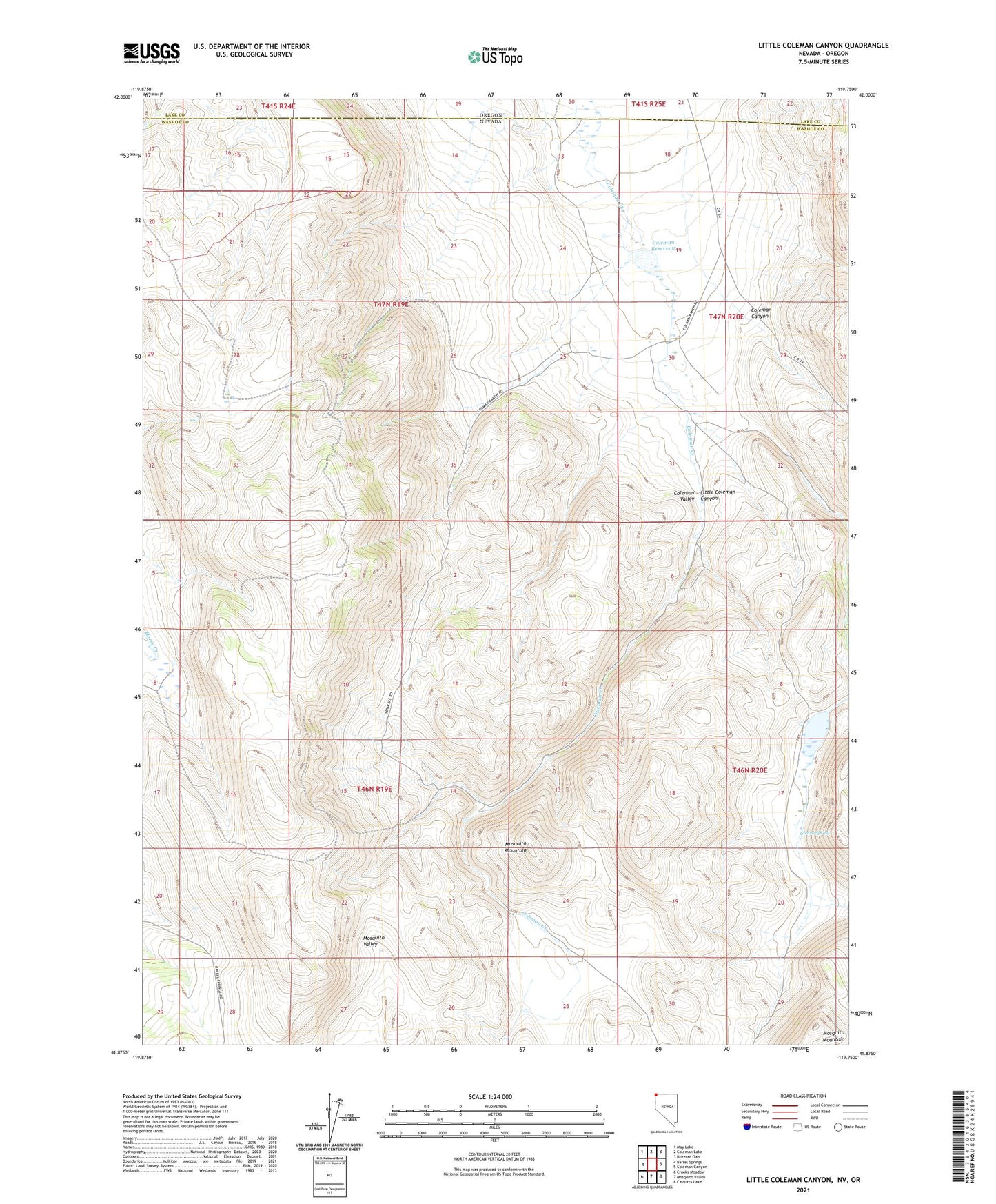 Little Coleman Canyon Nevada US Topo Map Image