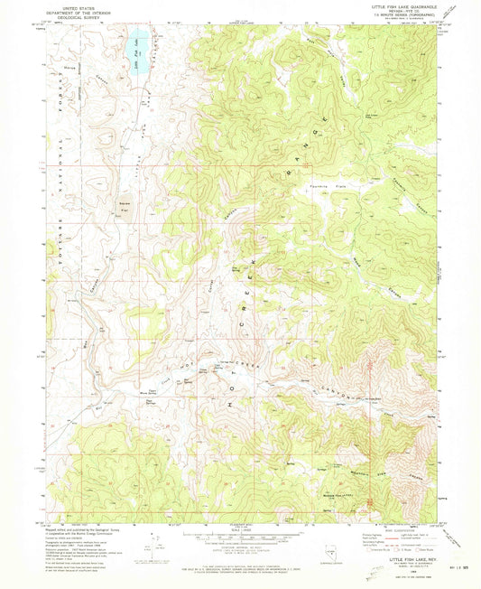 Classic USGS Little Fish Lake Nevada 7.5'x7.5' Topo Map Image