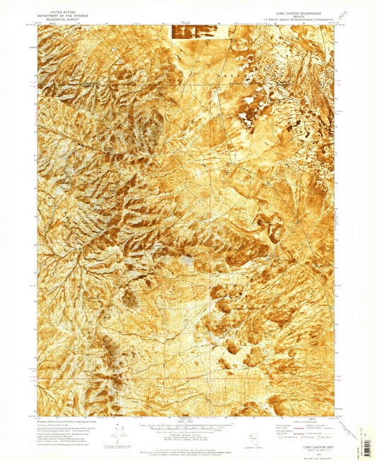 Classic USGS Long Canyon Nevada 7.5'x7.5' Topo Map Image