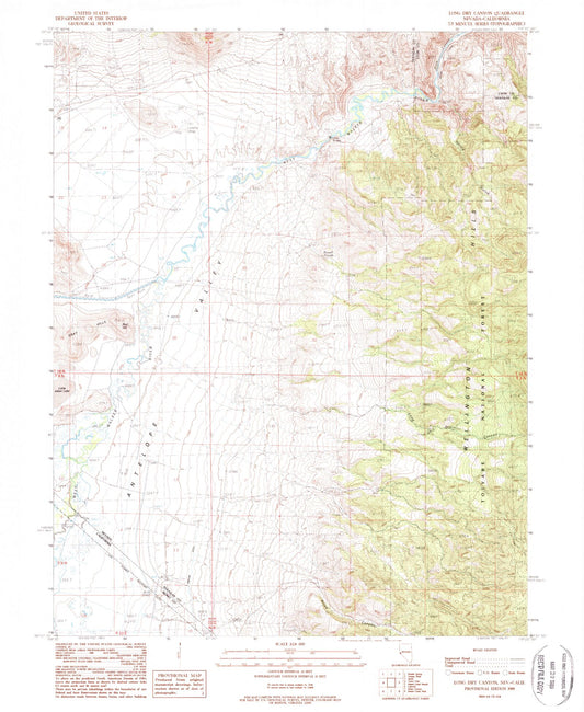 Classic USGS Long Dry Canyon Nevada 7.5'x7.5' Topo Map Image