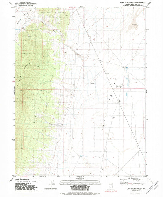Classic USGS Long Valley Slough Nevada 7.5'x7.5' Topo Map Image