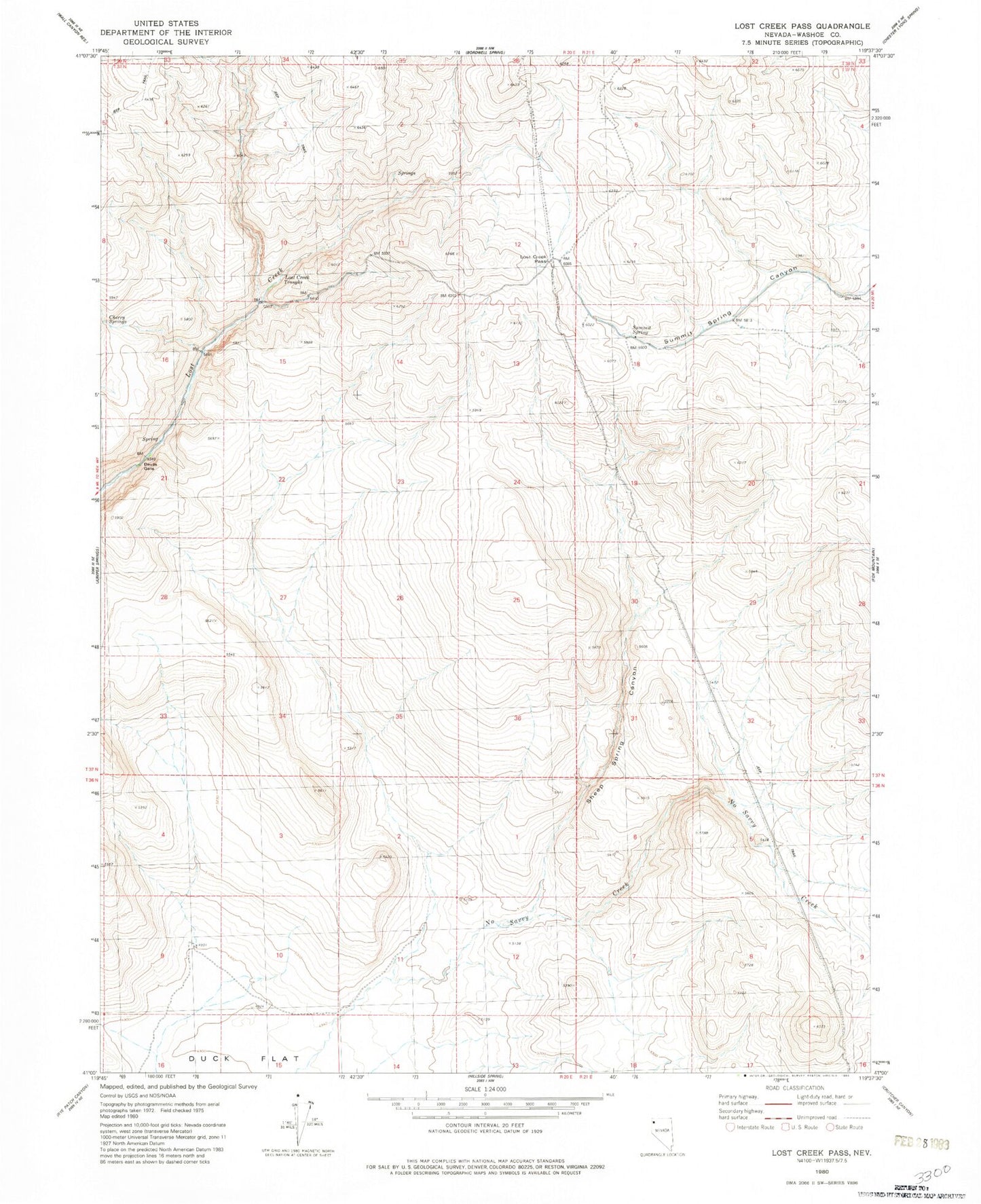Classic USGS Lost Creek Pass Nevada 7.5'x7.5' Topo Map Image