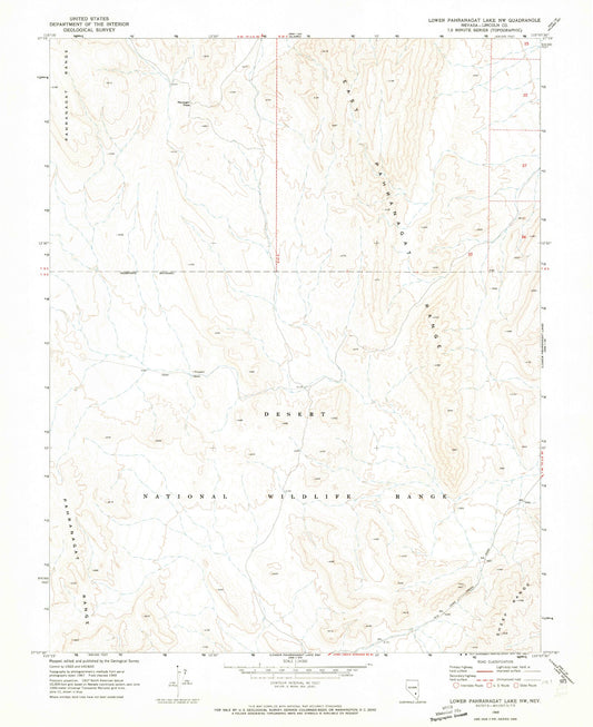 Classic USGS Lower Pahranagat Lake NW Nevada 7.5'x7.5' Topo Map Image