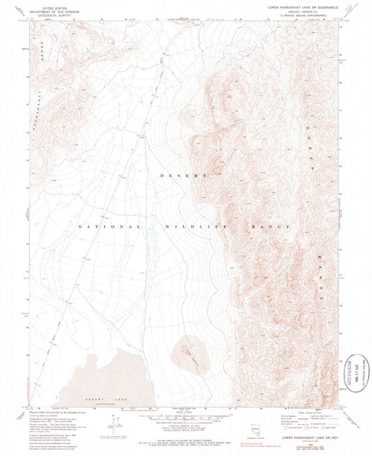 Classic USGS Lower Pahranagat Lake SW Nevada 7.5'x7.5' Topo Map Image