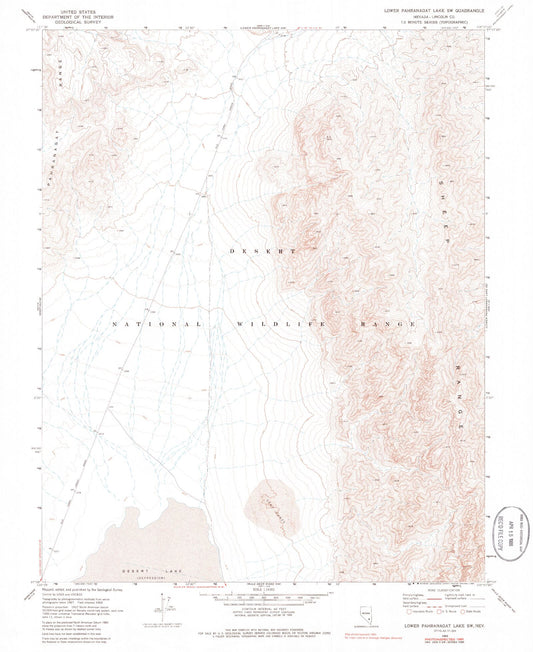 Classic USGS Lower Pahranagat Lake SW Nevada 7.5'x7.5' Topo Map Image