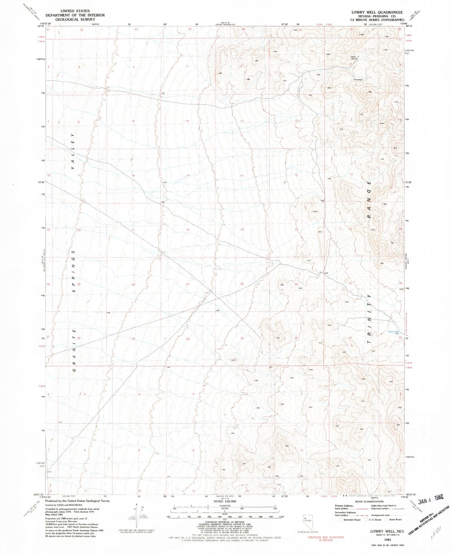 Classic USGS Lowry Well Nevada 7.5'x7.5' Topo Map Image