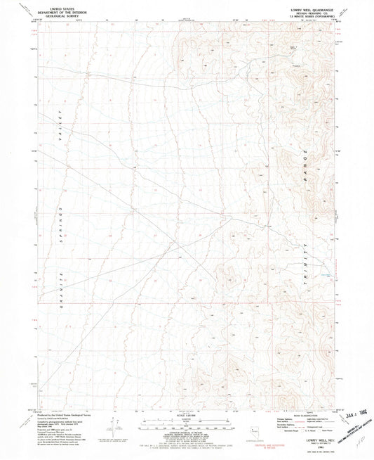 Classic USGS Lowry Well Nevada 7.5'x7.5' Topo Map Image