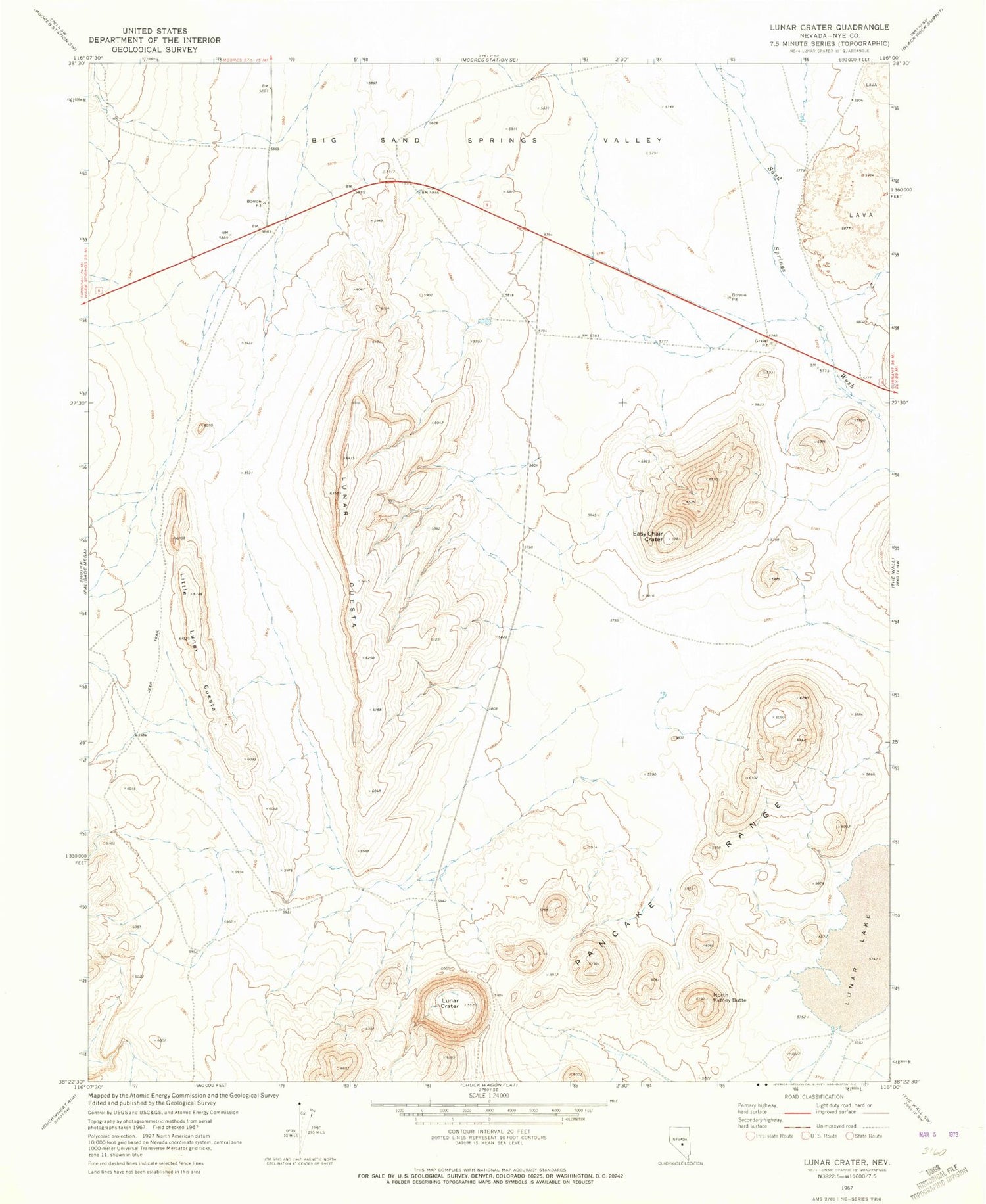 Classic USGS Lunar Crater Nevada 7.5'x7.5' Topo Map Image