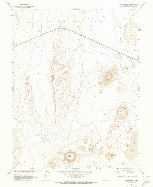 Classic USGS Lunar Crater Nevada 7.5'x7.5' Topo Map Image