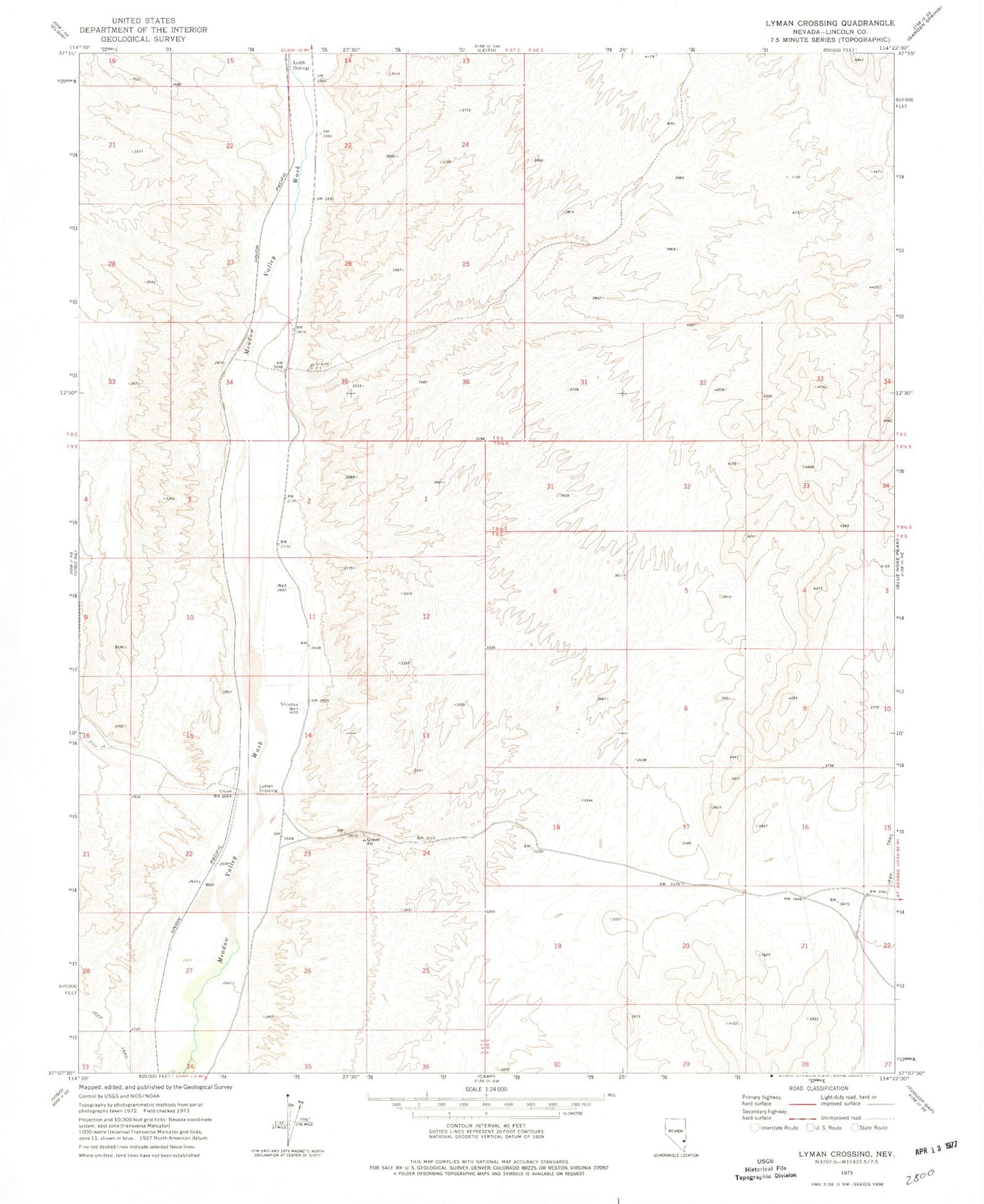 Classic USGS Lyman Crossing Nevada 7.5'x7.5' Topo Map Image