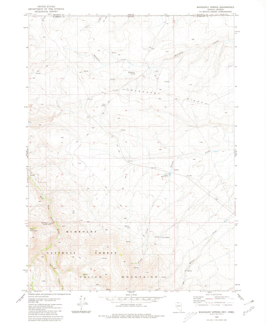 Classic USGS Mahogany Spring Nevada 7.5'x7.5' Topo Map Image