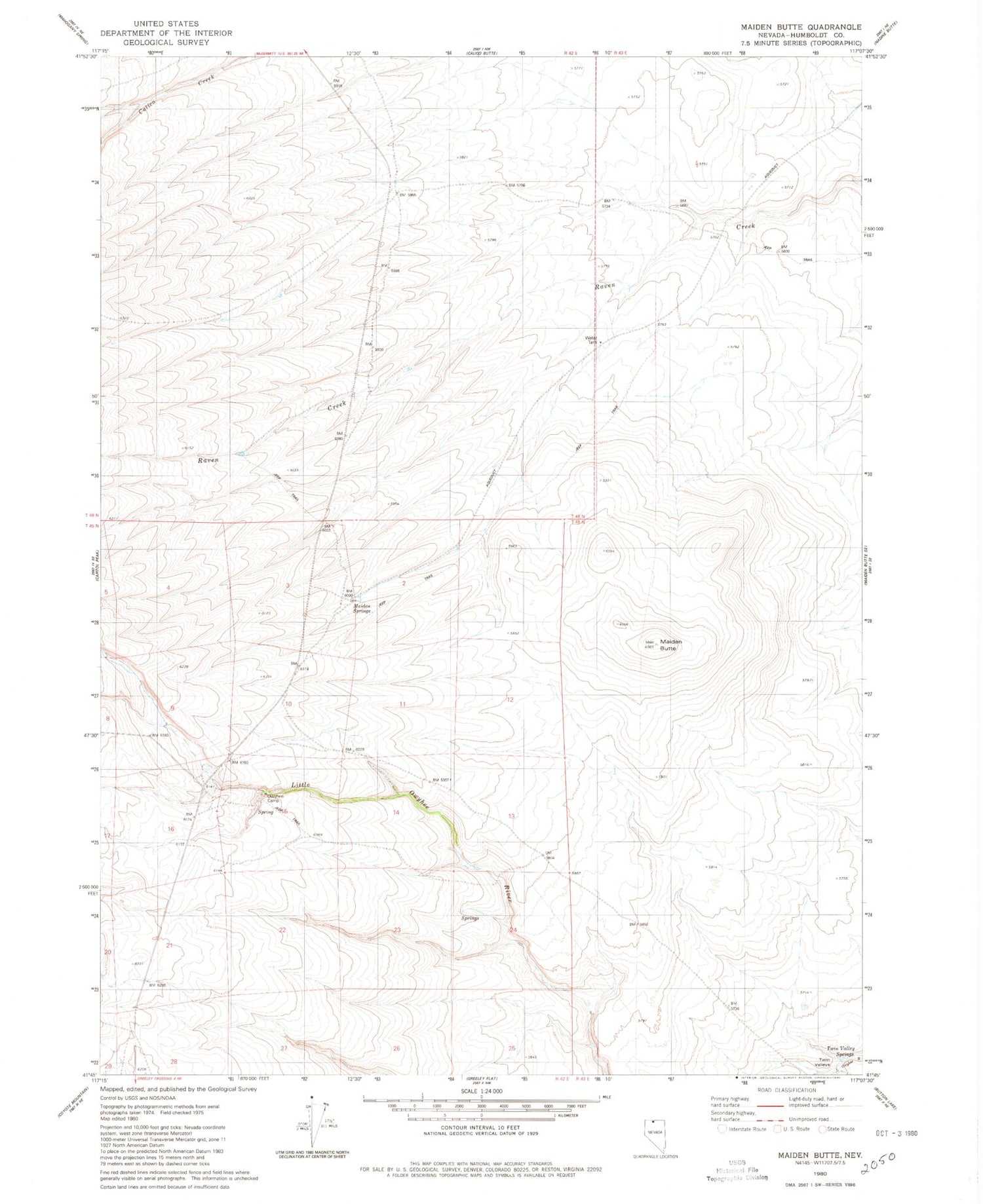Classic USGS Maiden Butte Nevada 7.5'x7.5' Topo Map Image