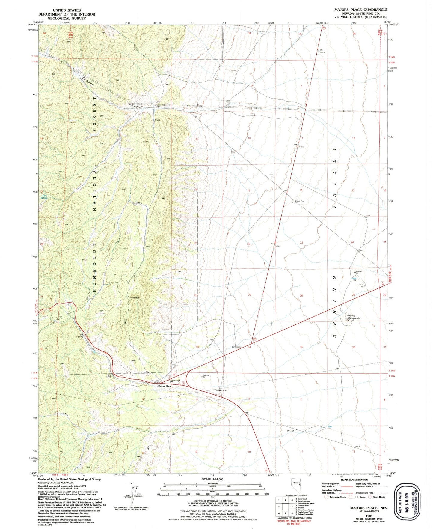 Classic USGS Majors Place Nevada 7.5'x7.5' Topo Map Image