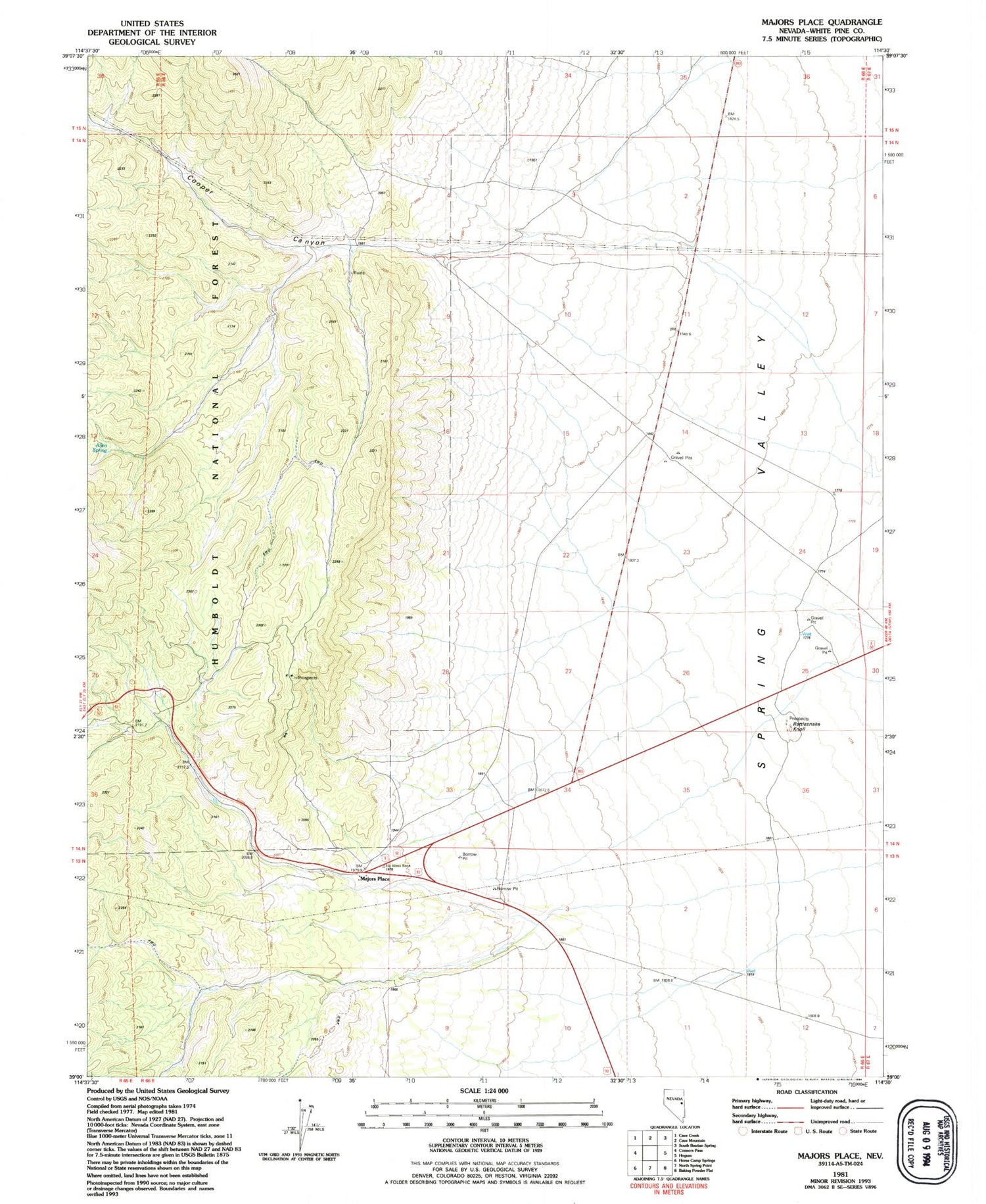 Classic USGS Majors Place Nevada 7.5'x7.5' Topo Map Image