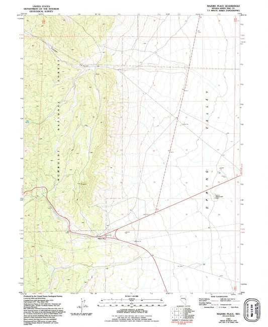 Classic USGS Majors Place Nevada 7.5'x7.5' Topo Map Image