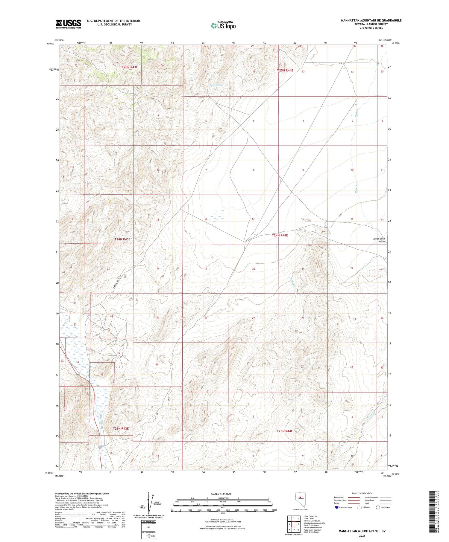 Manhattan Mountain NE Nevada US Topo Map Image