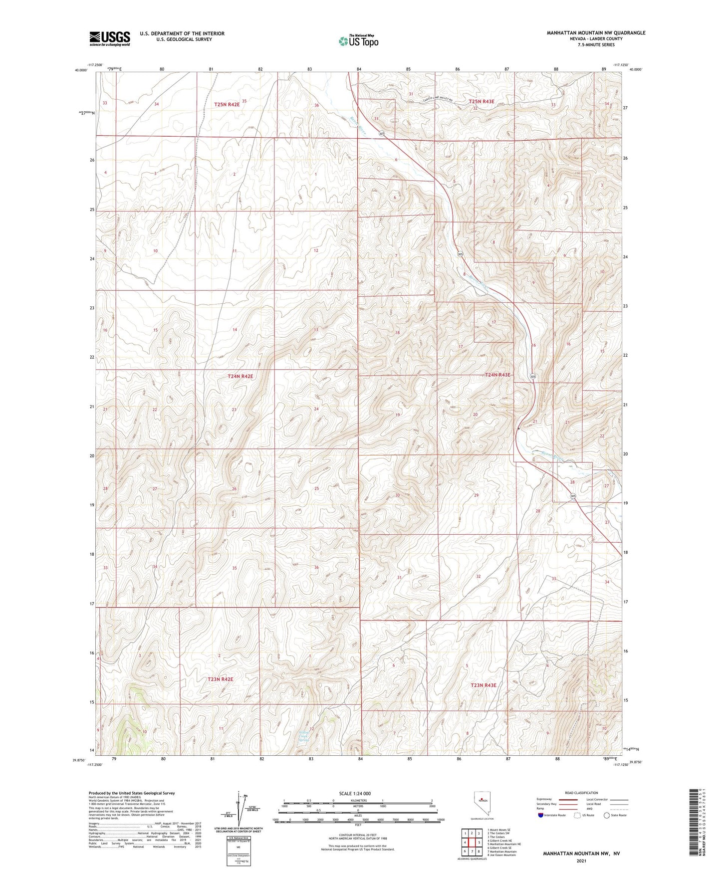 Manhattan Mountain NW Nevada US Topo Map Image