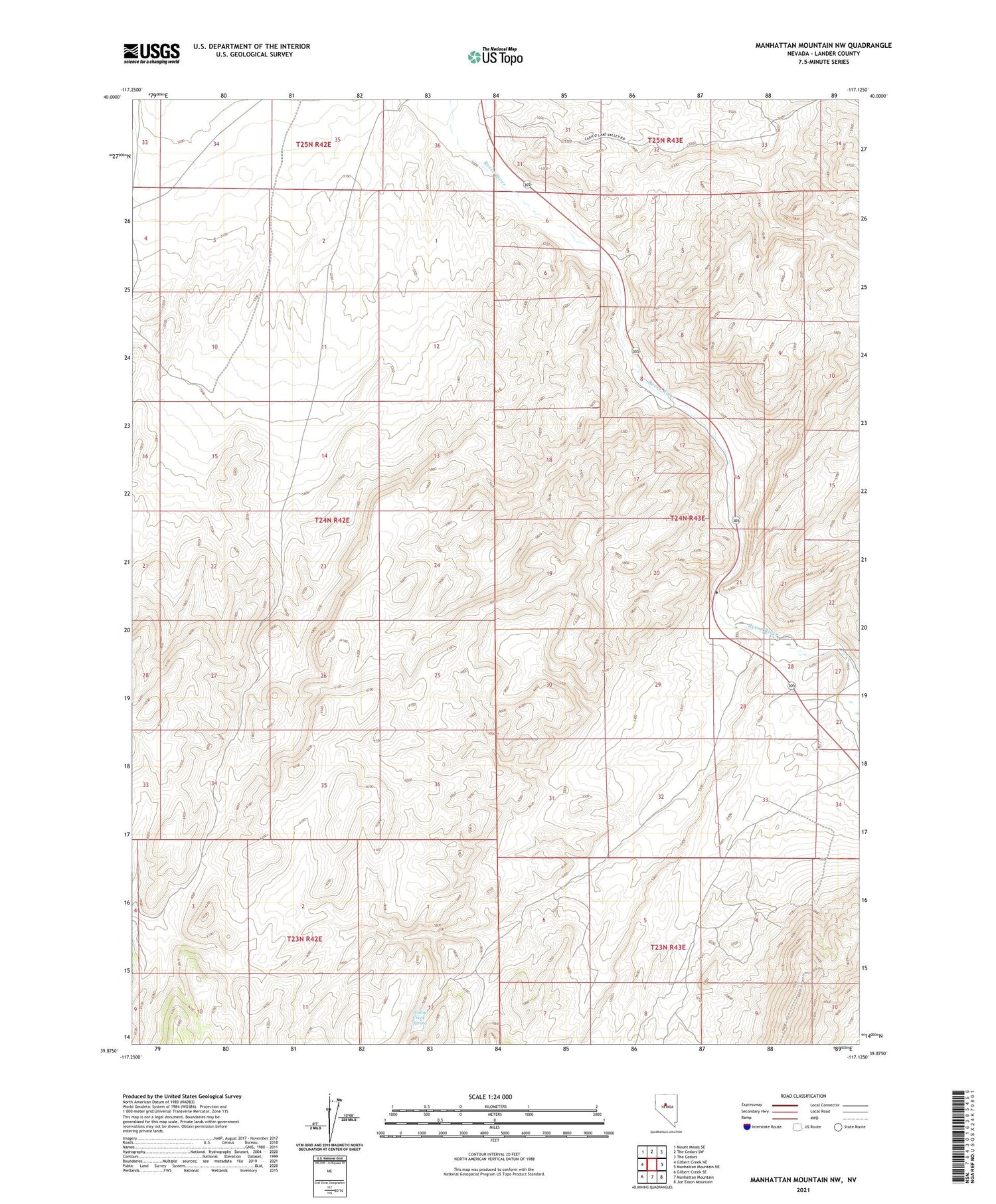 Manhattan Mountain NW Nevada US Topo Map Image