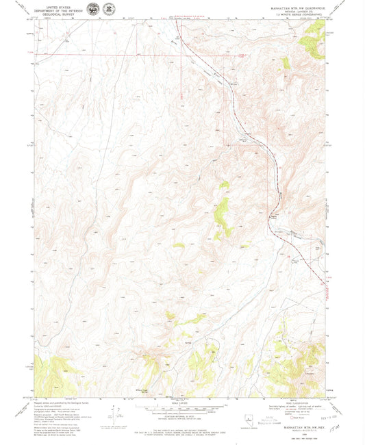 Classic USGS Manhattan Mountain NW Nevada 7.5'x7.5' Topo Map Image