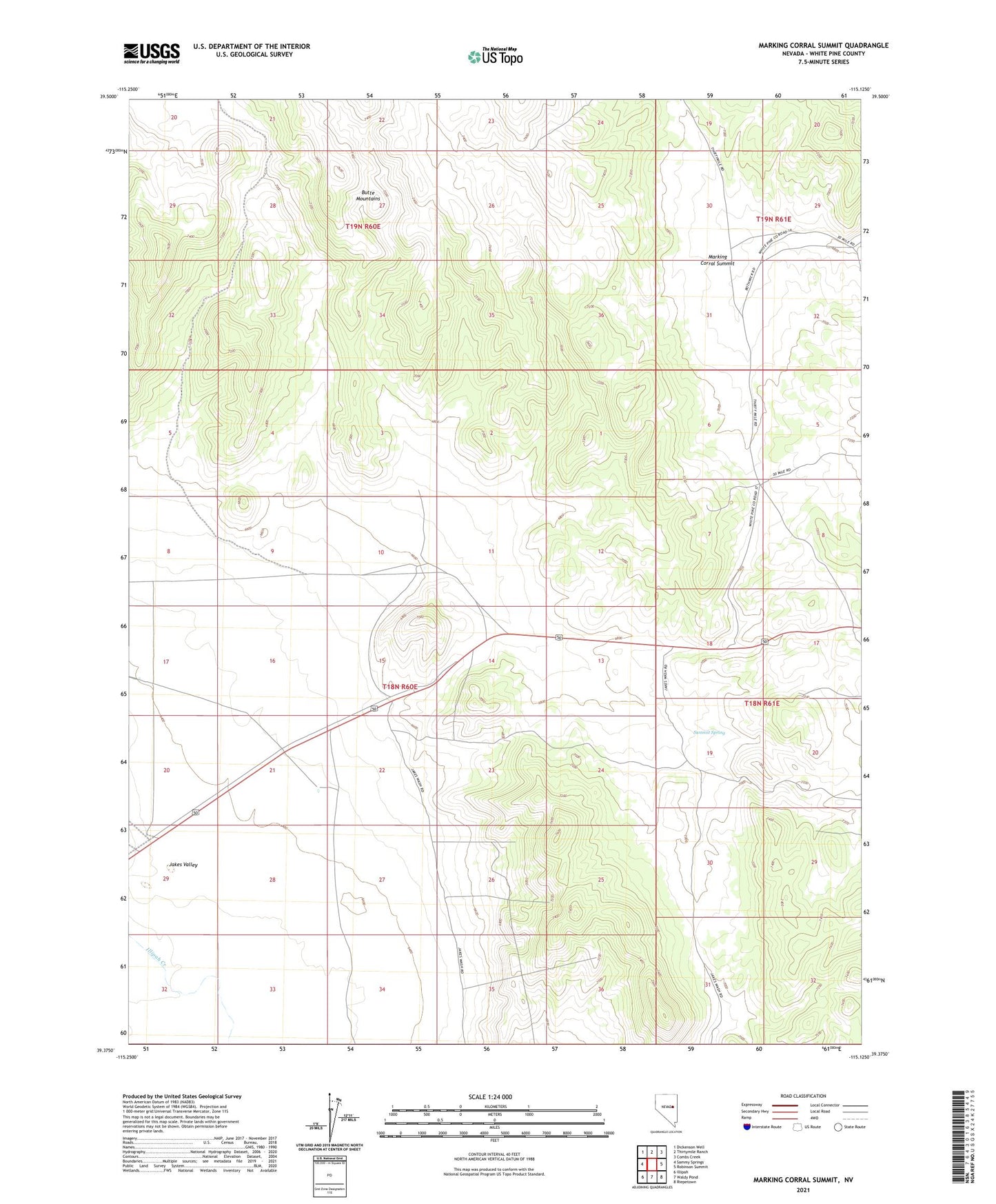 Marking Corral Summit Nevada US Topo Map Image