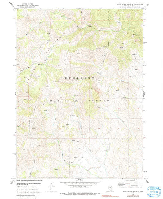 Classic USGS Marys River Basin NE Nevada 7.5'x7.5' Topo Map Image