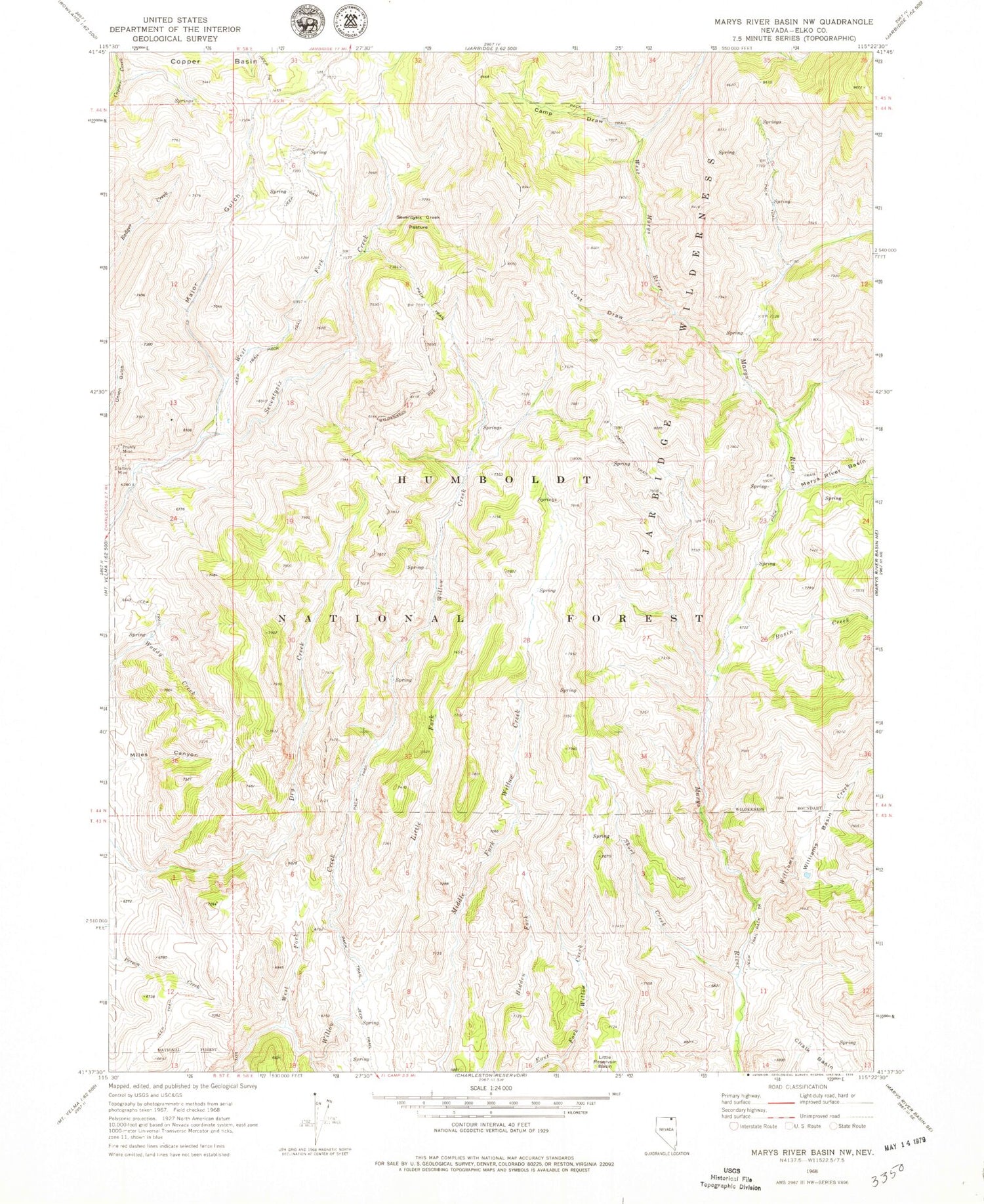 Classic USGS Marys River Basin NW Nevada 7.5'x7.5' Topo Map Image