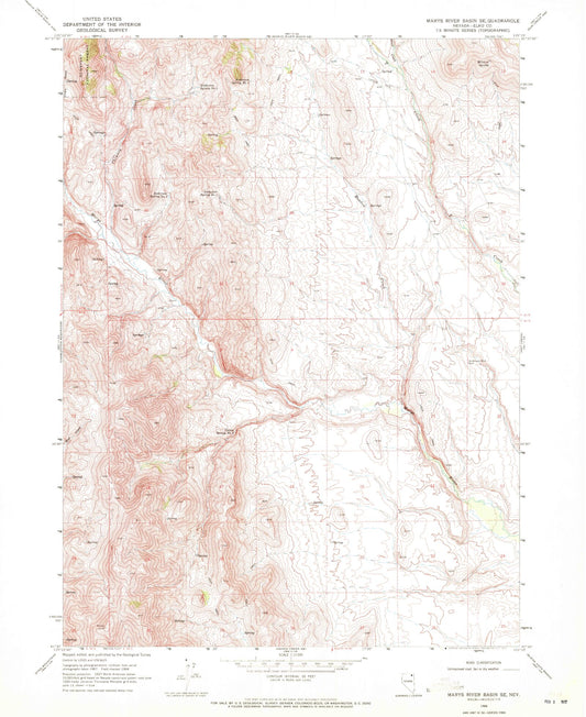 Classic USGS Marys River Basin SE Nevada 7.5'x7.5' Topo Map Image