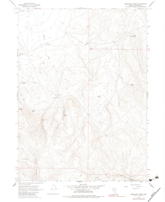 Classic USGS Massacre Creek Nevada 7.5'x7.5' Topo Map Image