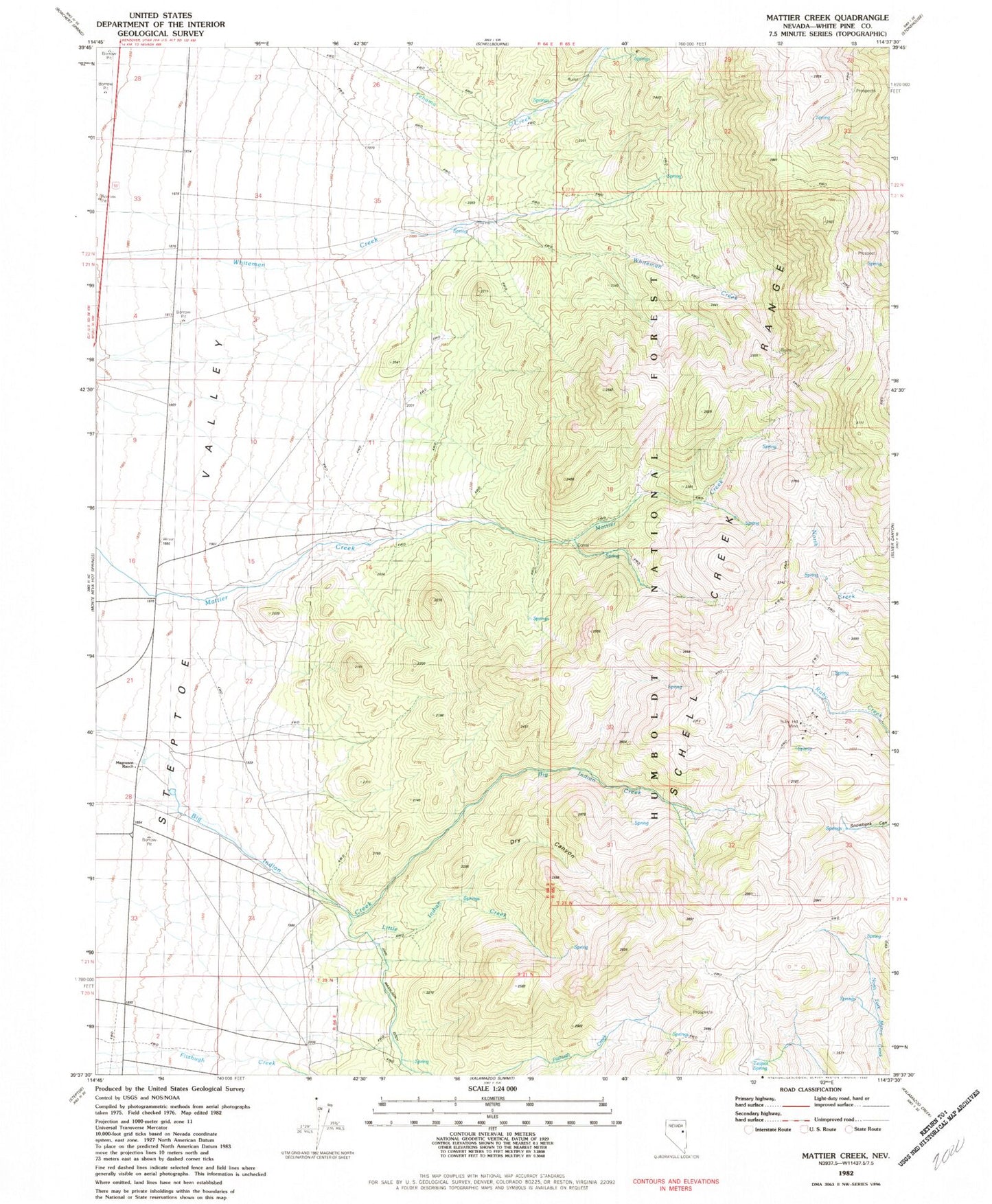 Classic USGS Mattier Creek Nevada 7.5'x7.5' Topo Map Image