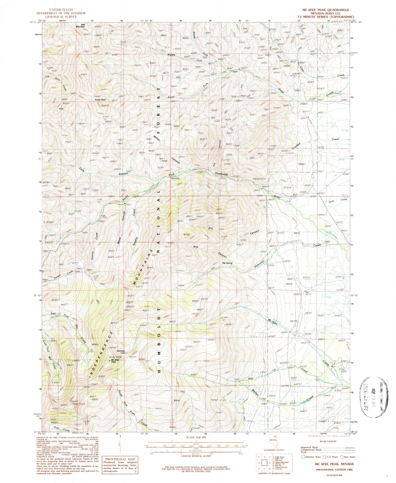 Classic USGS McAfee Peak Nevada 7.5'x7.5' Topo Map Image
