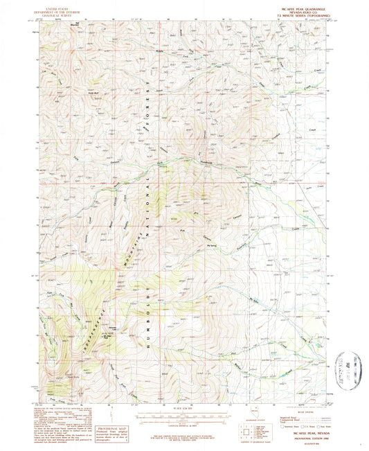 Classic USGS McAfee Peak Nevada 7.5'x7.5' Topo Map Image