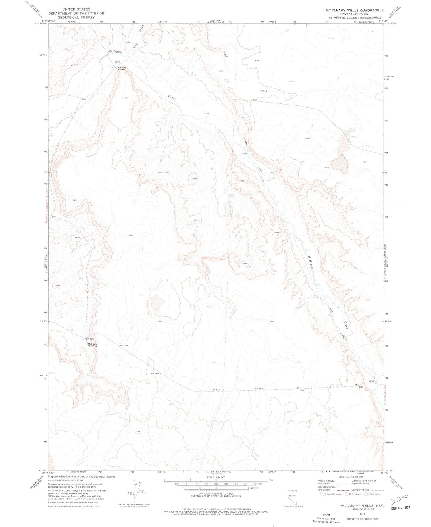 Classic USGS McCleary Wells Nevada 7.5'x7.5' Topo Map Image