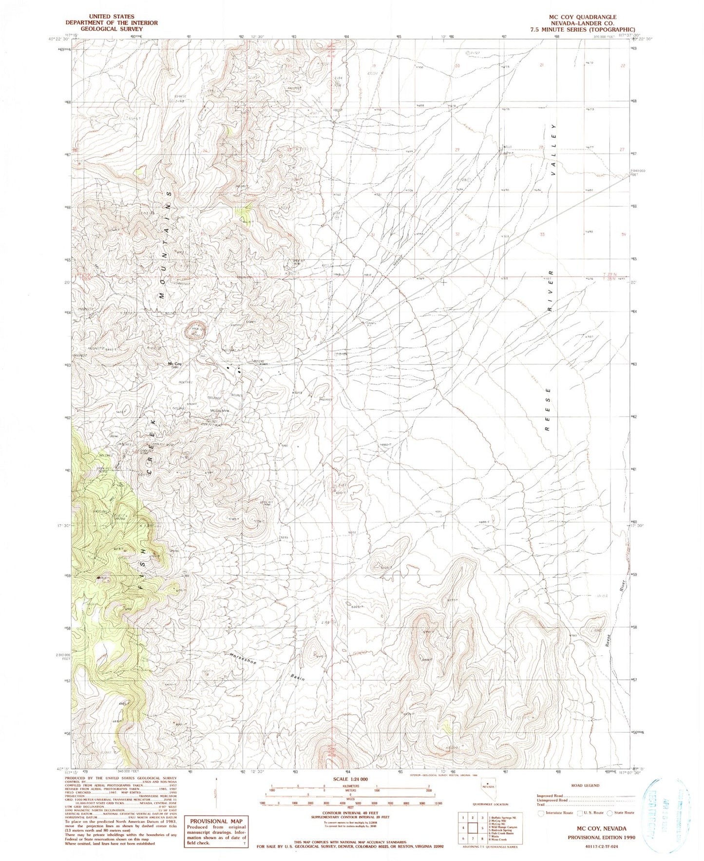 Classic USGS McCoy Nevada 7.5'x7.5' Topo Map Image