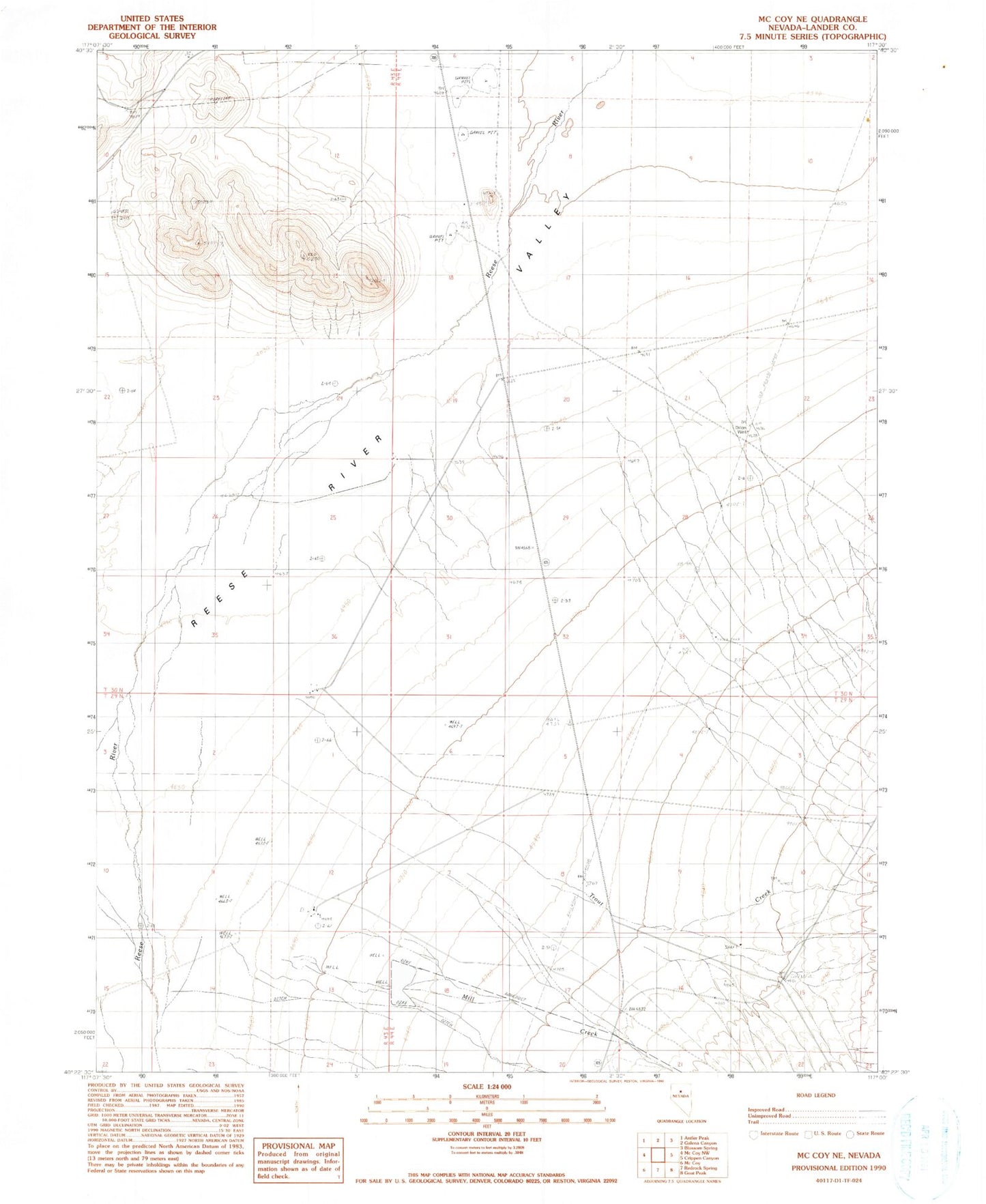 Classic USGS McCoy NE Nevada 7.5'x7.5' Topo Map Image