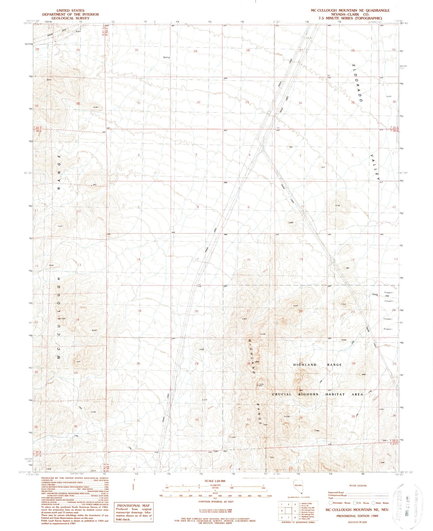 Classic USGS McCullough Mountain NE Nevada 7.5'x7.5' Topo Map Image