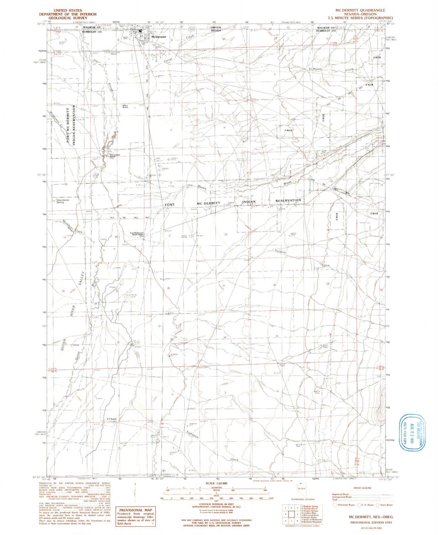 Classic USGS McDermitt Nevada 7.5'x7.5' Topo Map Image