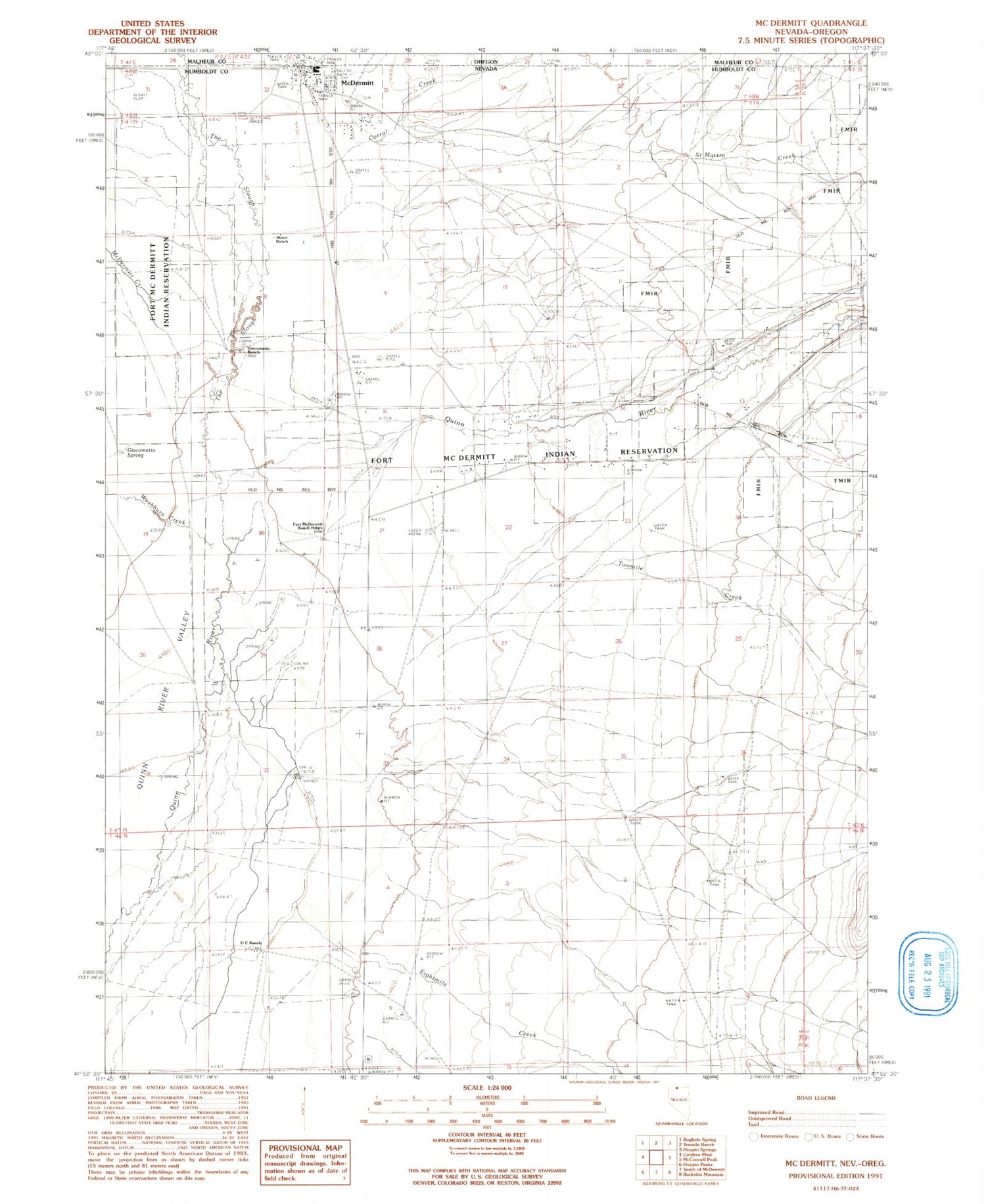 Classic USGS McDermitt Nevada 7.5'x7.5' Topo Map Image