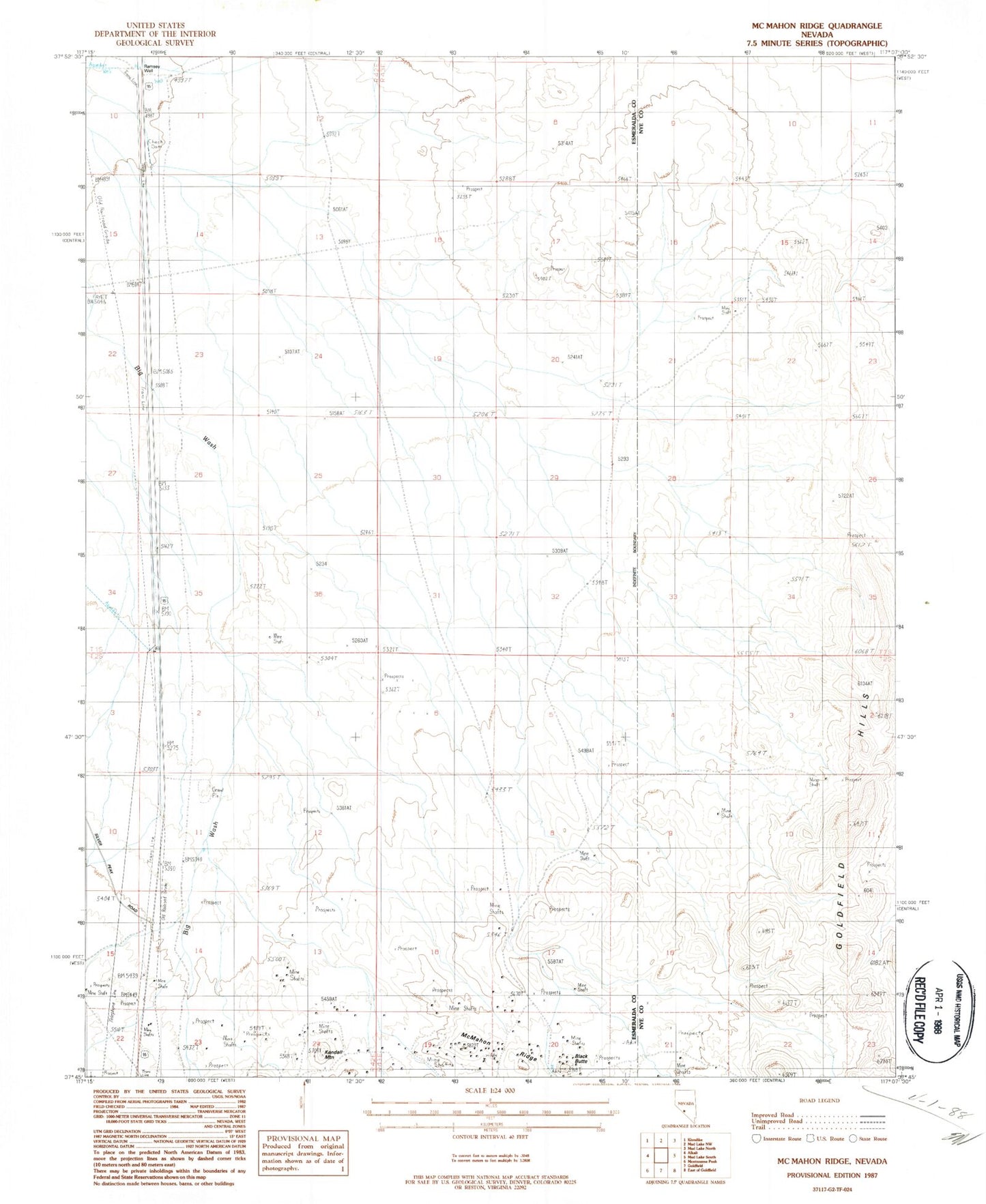 Classic USGS McMahon Ridge Nevada 7.5'x7.5' Topo Map Image