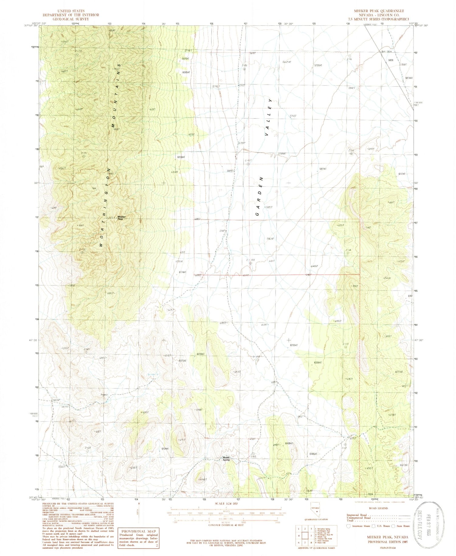 Classic USGS Meeker Peak Nevada 7.5'x7.5' Topo Map Image