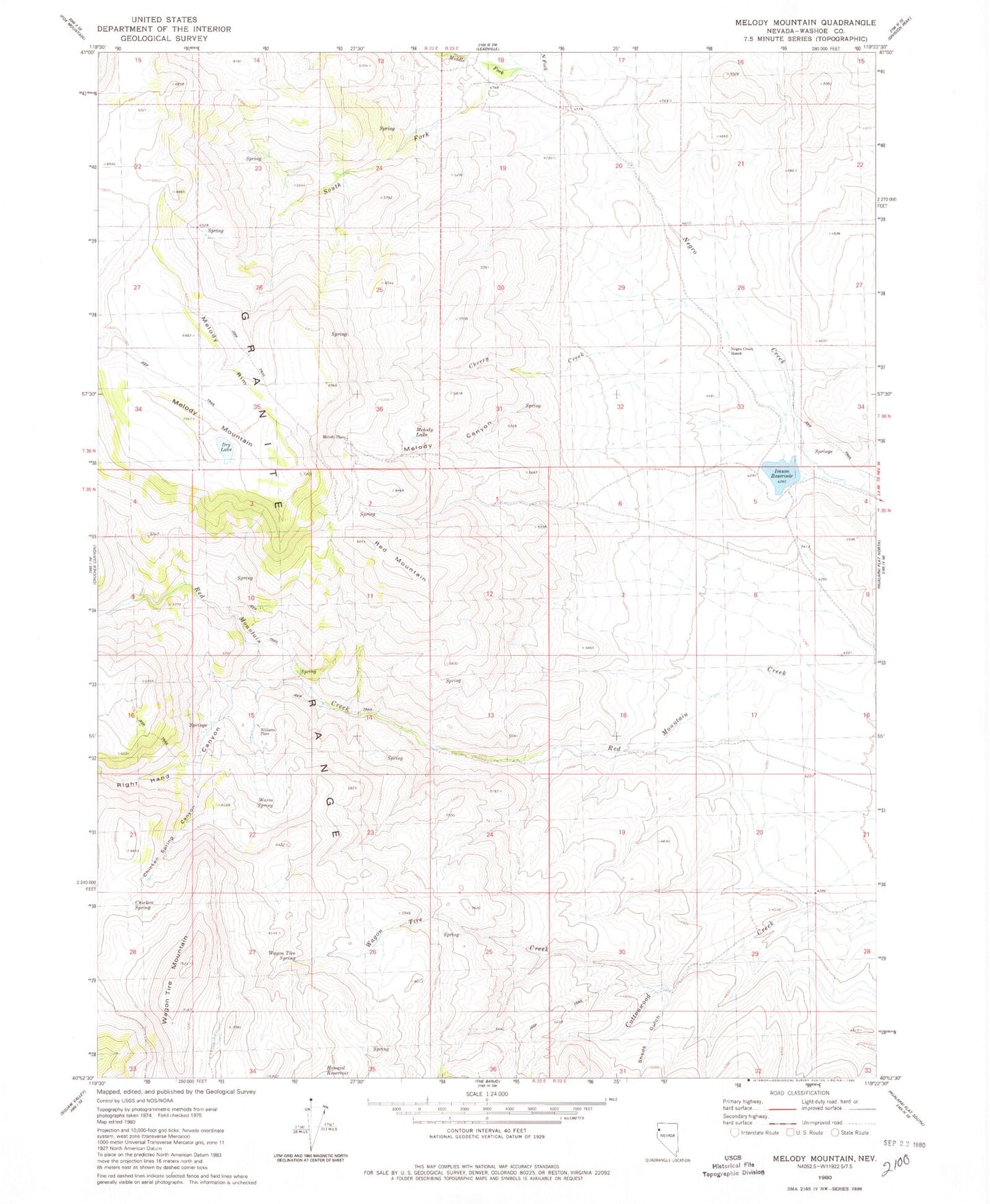 Classic USGS Melody Mountain Nevada 7.5'x7.5' Topo Map Image