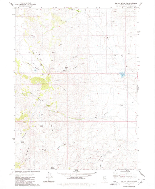 Classic USGS Melody Mountain Nevada 7.5'x7.5' Topo Map Image