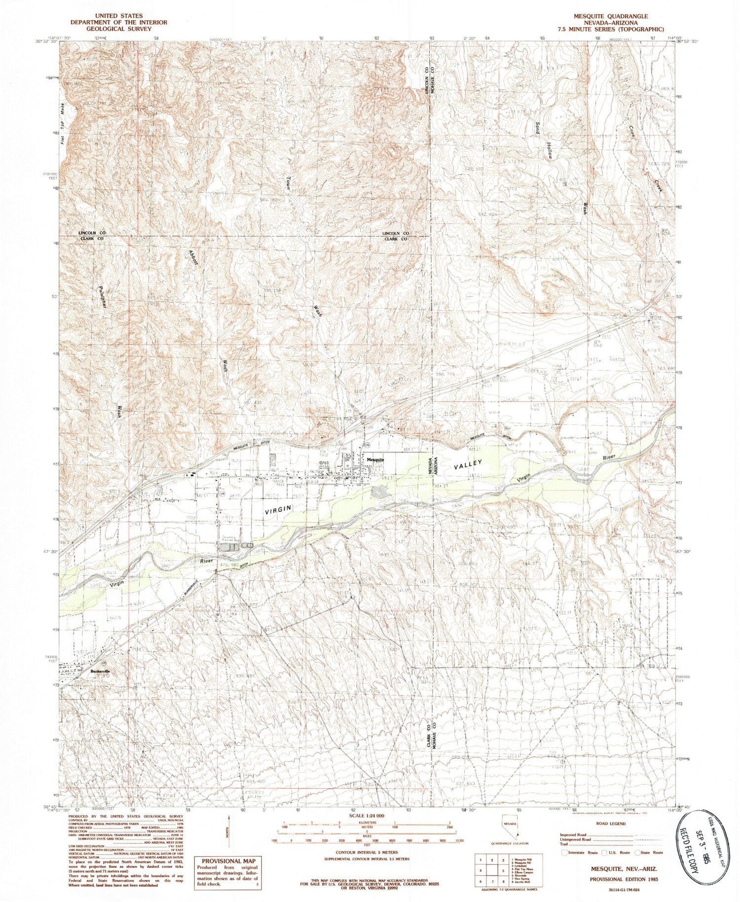 Classic USGS Mesquite Nevada 7.5'x7.5' Topo Map Image