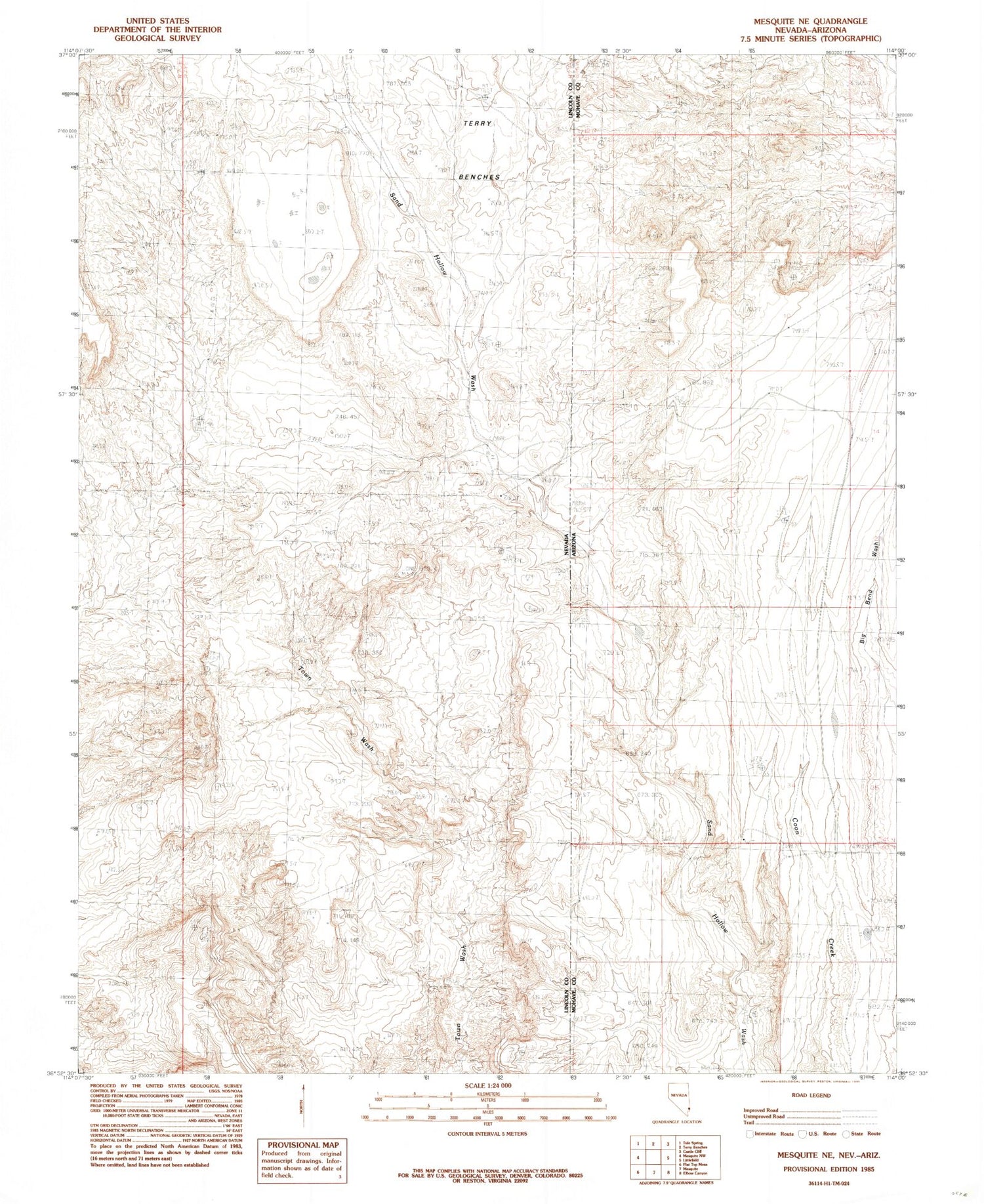 Classic USGS Mesquite NE Nevada 7.5'x7.5' Topo Map Image