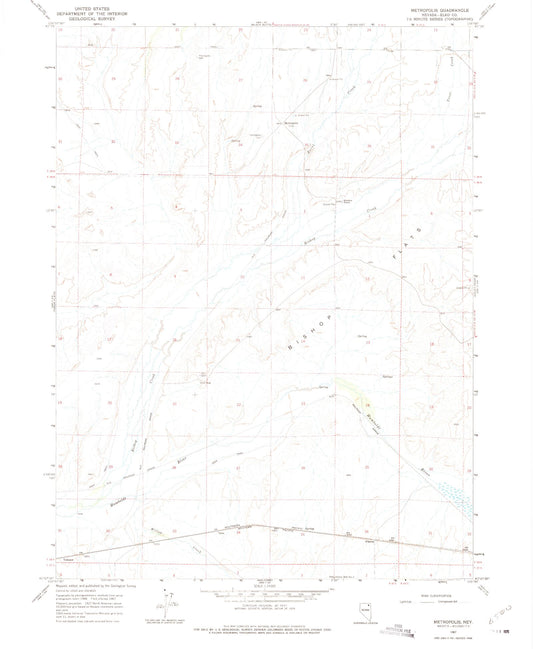 Classic USGS Metropolis Nevada 7.5'x7.5' Topo Map Image